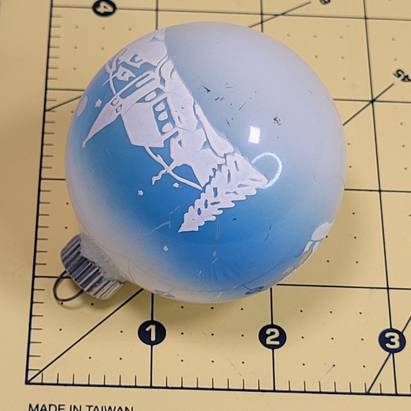 Shiny Brite Christmas Ornament Glass Blue Ombre Winter Village Church Tree Scene - Picture 10 of 10